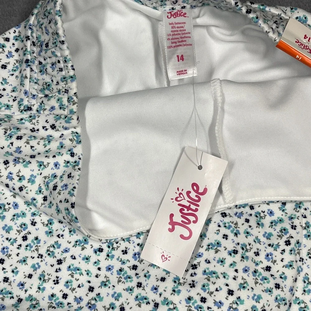 Justice Girls Skort Size 14 White Floral Print Faux Wrap Built in Shorts Stretch